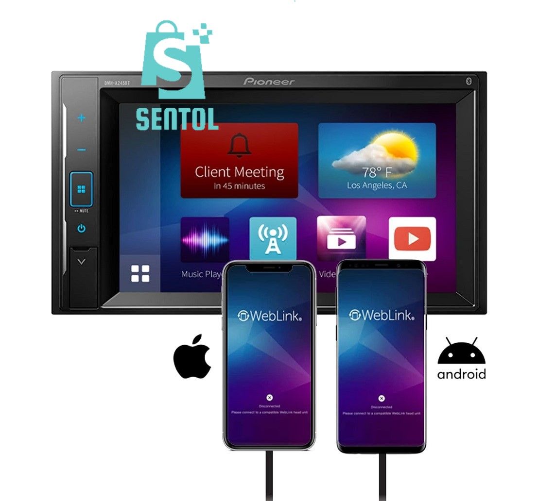 Pioneer DMH-A245BT 2-DIN Car Digital Media AV Receiver with Bluetooth, iPhone, USB, Aux-in