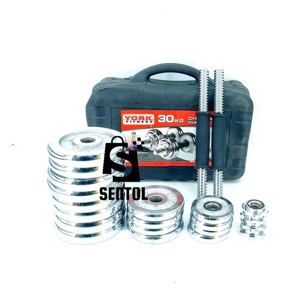 30kg Chrome Plated Dumbells Set in Plastic Carry Case