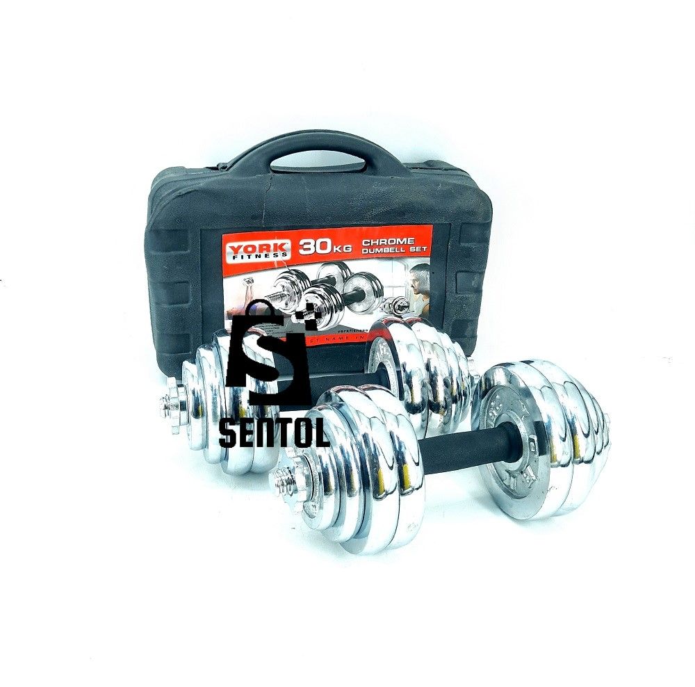 30kg Chrome Plated Dumbells Set in Plastic Carry Case