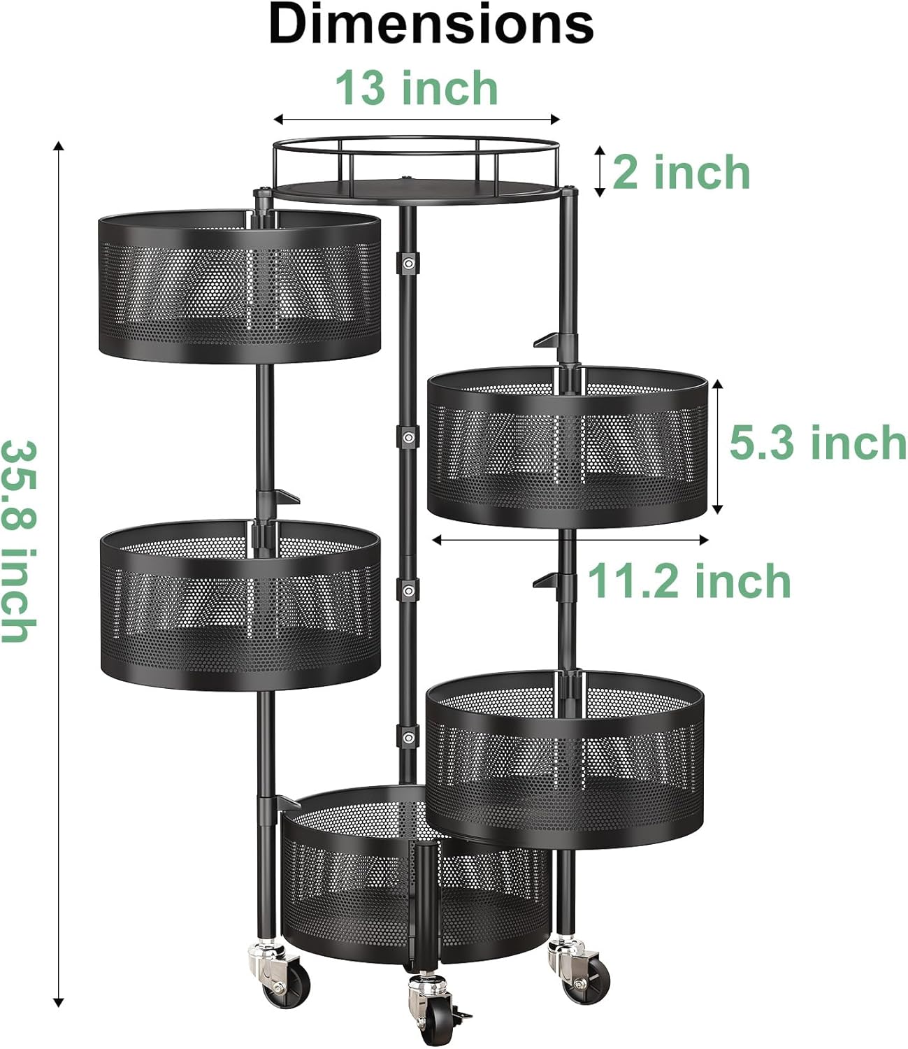 Round Fruit Rack with Wheels 5 Tier