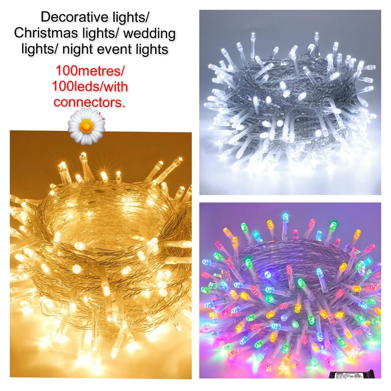 💫✨️COLOURFUL DECORATIVE LIGHTSUnique simple Christmas led strip light bulbs, 10 meter flash , 100 led RGB light -220 v. Ideal for decoration, Christmas tree,  birthday party, wardrobe, garden party,