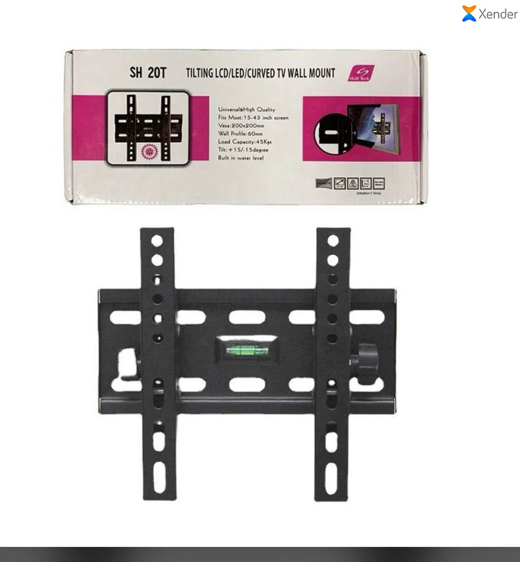 Skilltech SH 20T Tilting TV Wall Mount. 
It fits most 15-43 inch screens, including LCD/LED/Curved models. 
The load capacity is up to 45 kg. 
It offers a tilt range of +15° to -15° for optimal viewin