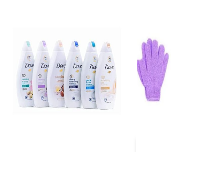 Dove Body Wash/Shower Gel +  Gentle Scrub Exfoliating Gloves.Dove Body Wash is a luxurious, moisturizing body cleanser designed to leave your skin feeling soft, smooth, and nourished. Choose Your Dove
