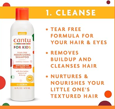 4 IN 1 Cantu Care for Kids Haircare Regimen Set with Shampoo + Conditioner + Detangler + Styling custard.  Cantu Haircare Kit  All you need to keep your little one's curls clean, soft and smooth.