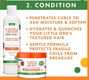 4 IN 1 Cantu Care for Kids Haircare Regimen Set with Shampoo + Conditioner + Detangler + Styling custard.  Cantu Haircare Kit  All you need to keep your little one's curls clean, soft and smooth.