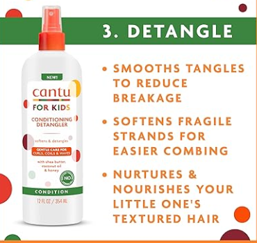 4 IN 1 Cantu Care for Kids Haircare Regimen Set with Shampoo + Conditioner + Detangler + Styling custard.  Cantu Haircare Kit  All you need to keep your little one's curls clean, soft and smooth.