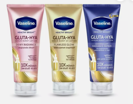 Vaseline Gluta Hya Serum Burst UV Lotion Overnight Dewy Radiance Flawless Glow, Vaseline Gluta Hya Flawless Glow - Skin Brightening & Hydrating Body Lotion,Vaseline Gluta-hya Overnight Radiance Repair