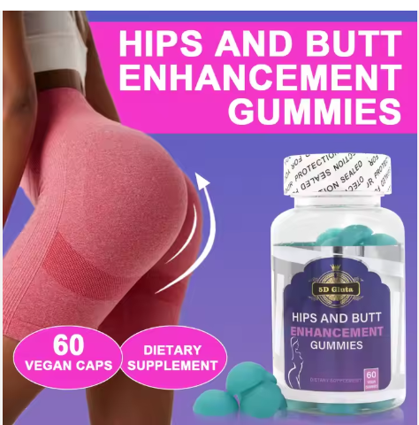 5D Gluta  Hip and Butt Enhancing Gummies For Enlarging Butt, Hips. Made with All Natural Ingredients and No Weight Gain or Known Side Effects- 60 chewable dietary supplement gummies