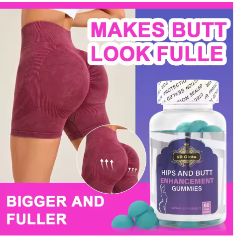 5D Gluta  Hip and Butt Enhancing Gummies For Enlarging Butt, Hips. Made with All Natural Ingredients and No Weight Gain or Known Side Effects- 60 chewable dietary supplement gummies