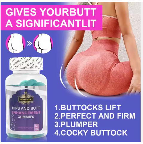 5D Gluta  Hip and Butt Enhancing Gummies For Enlarging Butt, Hips. Made with All Natural Ingredients and No Weight Gain or Known Side Effects- 60 chewable dietary supplement gummies