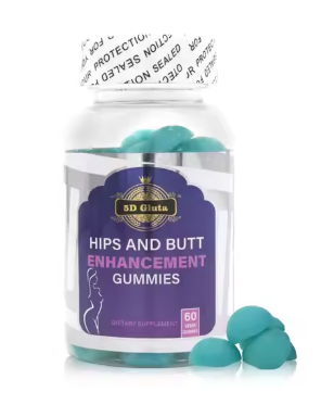 5D Gluta  Hip and Butt Enhancing Gummies For Enlarging Butt, Hips. Made with All Natural Ingredients and No Weight Gain or Known Side Effects- 60 chewable dietary supplement gummies