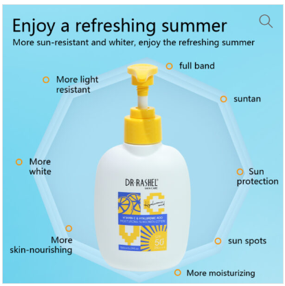 DR. RASHEL Vitamin C & Hyaluronic Moisturizing Sunscreen Lotion SPF 50 (180ml) Sun Protection Skin Care Cream Lotion