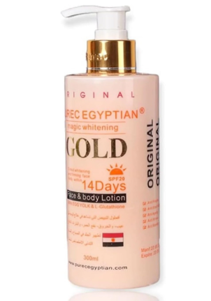 Pure Egyptian Magic Whitening Gold Lotion for both face and body use whitening effect within 14 days SPF 20 for sun protection 14 Days Whitening Gold Body Lotion Cream Nature Pure Egyptian Lotion