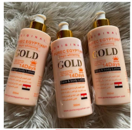 Pure Egyptian Magic Whitening Gold Lotion for both face and body use whitening effect within 14 days SPF 20 for sun protection 14 Days Whitening Gold Body Lotion Cream Nature Pure Egyptian Lotion