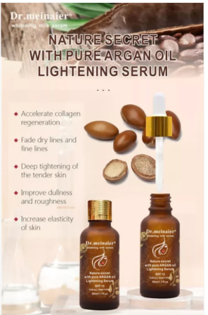 Dr. Meinaier Whitening Milk Serum with Pure Argan Oil is a luxurious skincare treatment designed to brighten and hydrate the skin. This serum delivers essential nutrients  hydrates and revitalizes you