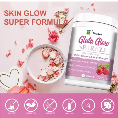 Gluta Glow Sparkle Powder Skin-Lighting Vitamin C E Biotin & Collagen Protein Drink Supplement Gluta Glow Powder Multi Collagen L-Glutathione Skin Brightening 300grms