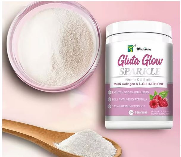 Gluta Glow Sparkle Powder Skin-Lighting Vitamin C E Biotin & Collagen Protein Drink Supplement Gluta Glow Powder Multi Collagen L-Glutathione Skin Brightening 300grms