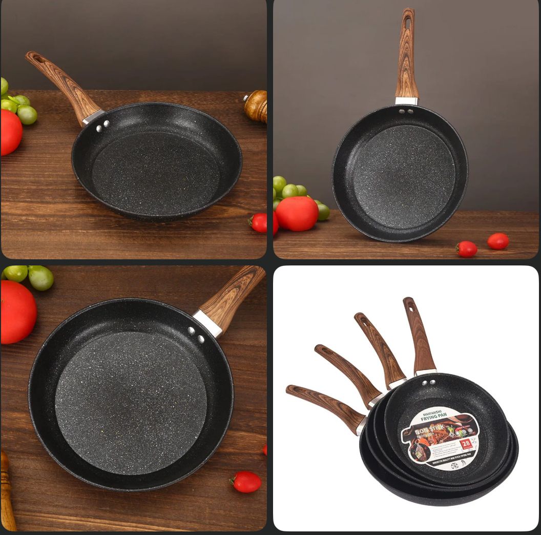 Granite heavy deep nonstick frying pan. Built with a heavy-duty base ensures food releases easily with minimal oil, making it perfect for healthy cooking. This nonstick granite cookware works on gas,