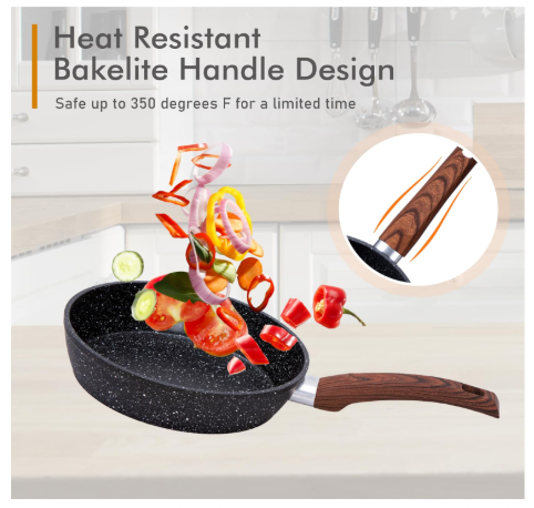 Granite heavy deep nonstick frying pan. Built with a heavy-duty base ensures food releases easily with minimal oil, making it perfect for healthy cooking. This nonstick granite cookware works on gas,