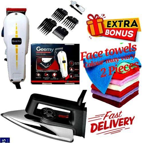 Geemy Professional Electric Hair Shaving Machine with Rechargeable Cordless Trimmer + Free School Cut Shaver, 5-Way Power Extension Cable, Hair Clipper Kit for Salon & Home Use