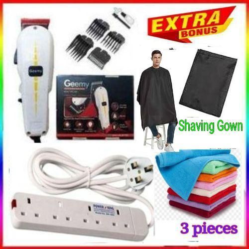 Geemy Best Affordable Barber Shaving Machine – Professional Hair Clipper for Men, Includes Free 4-Way Power Extension & Face Towels, Shaving Gown for Barbers and Salon Use
