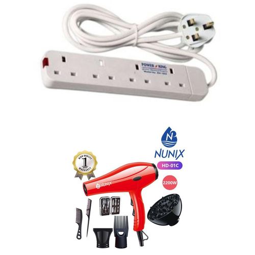 Nunix Professional Hair Blow Dryer with Accessories, 4-Way Extension Cord Included – Fast Drying, Multiple Heat Settings, Lightweight Salon-Style Hairdryer for Home & Travel