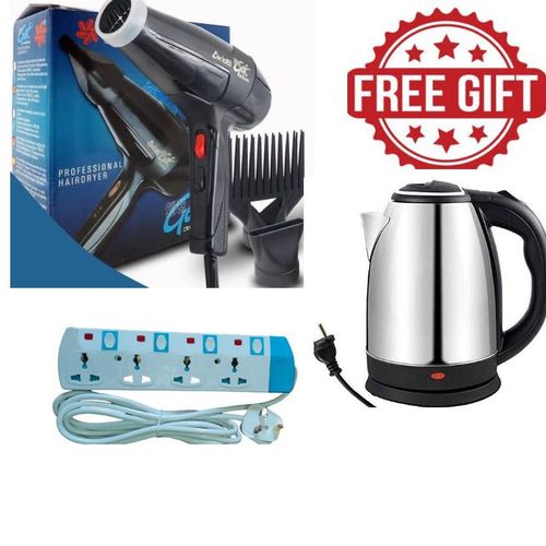 Ceriotti Super Gek 3000 Hair Blowdryer with Free Gifts – Professional Salon Hair Dryer, Fast Drying, Ionic Technology, 3 Heat & Speed Settings, Lightweight Design for Smooth Frizz-Free Styling