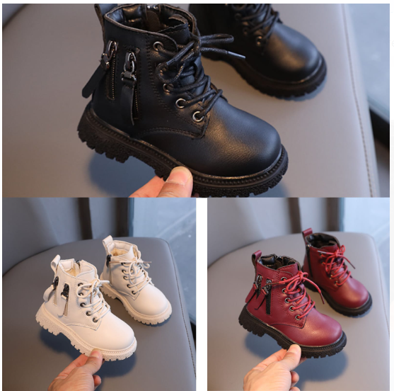 Boots kids Boots Children's Soft soled Walking Shoes Boys' British Cotton Shoes Stuffed Girls Kids Shoes Leather Shoes Black