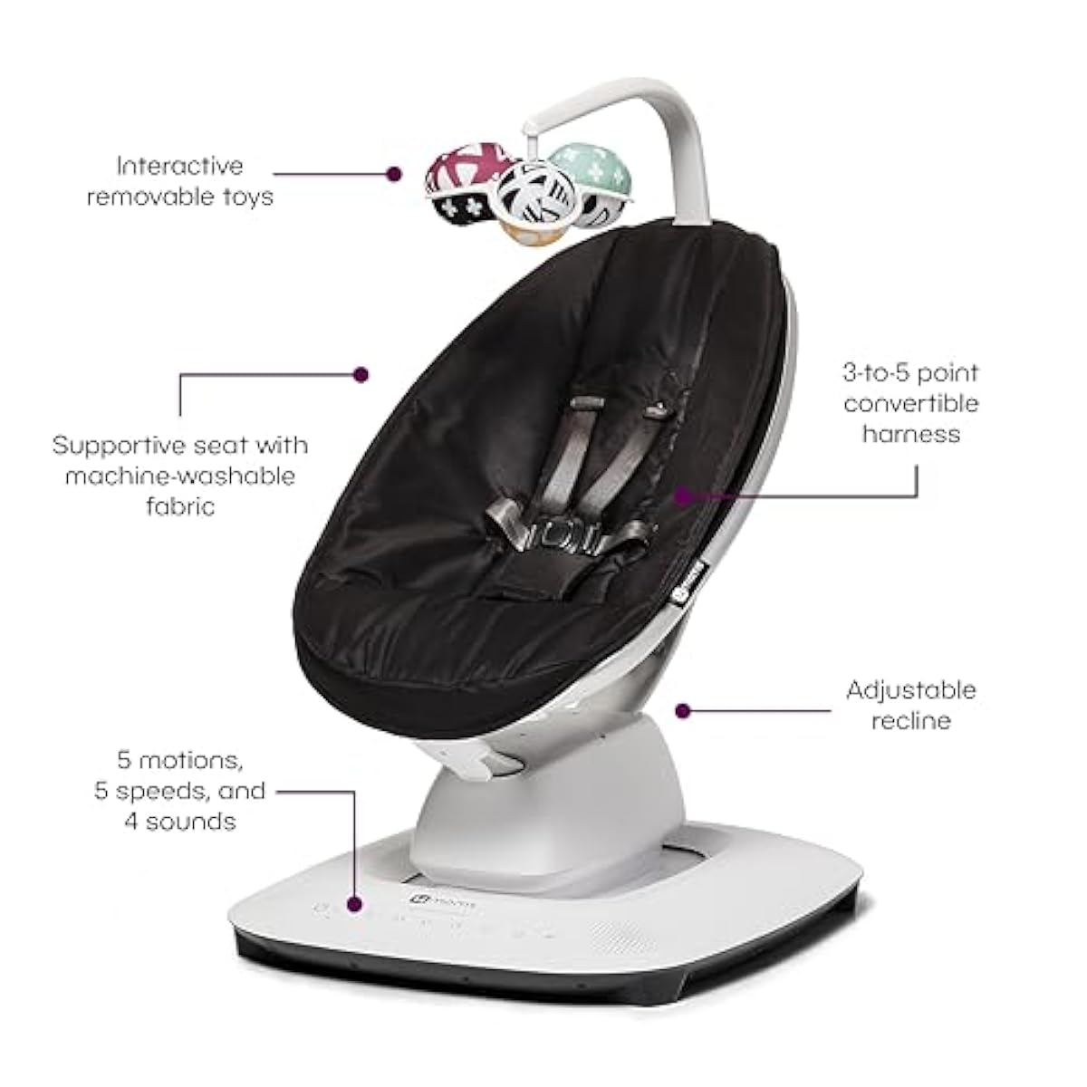 4moms MamaRoo Multi-Motion Baby Swing in Classic Black with Plush Infant Insert