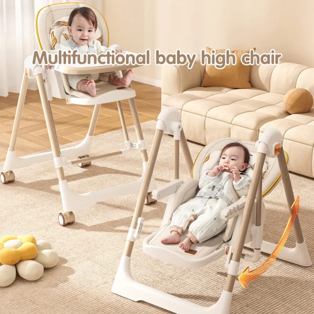 Classy! StarAndDaisy Galaxy 2 in1 Rocking Baby High Chair for Boys and Girls Dining Chair 4 Level Reclining Position, Adjustable Height, Locking Wheels, 5 Point Safety Belt