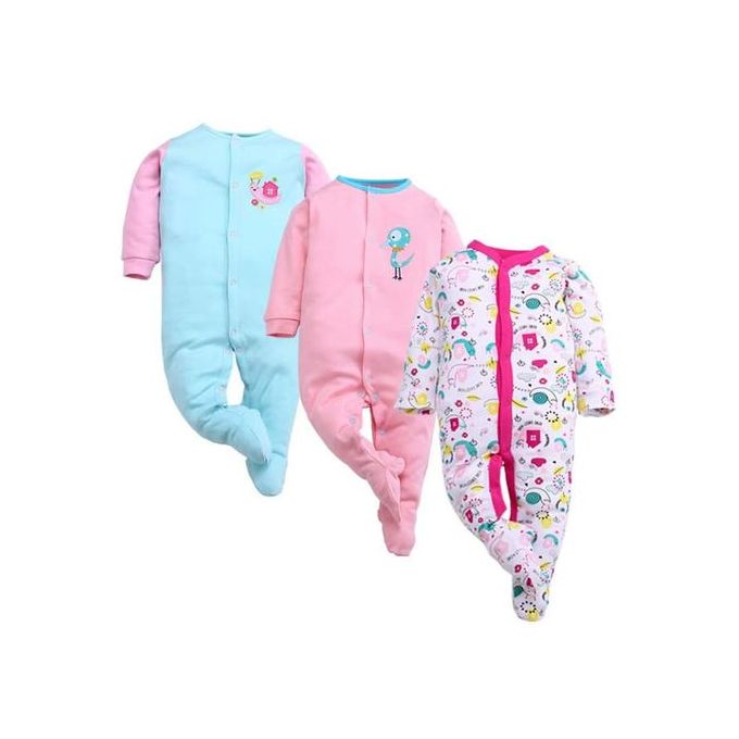 Adorable Fashion 3-Piece Set: Premium Quality Cotton Baby Girl Romper & Sleepsuits - Multicolor Designs with Varying Prints for Everyday Comfort