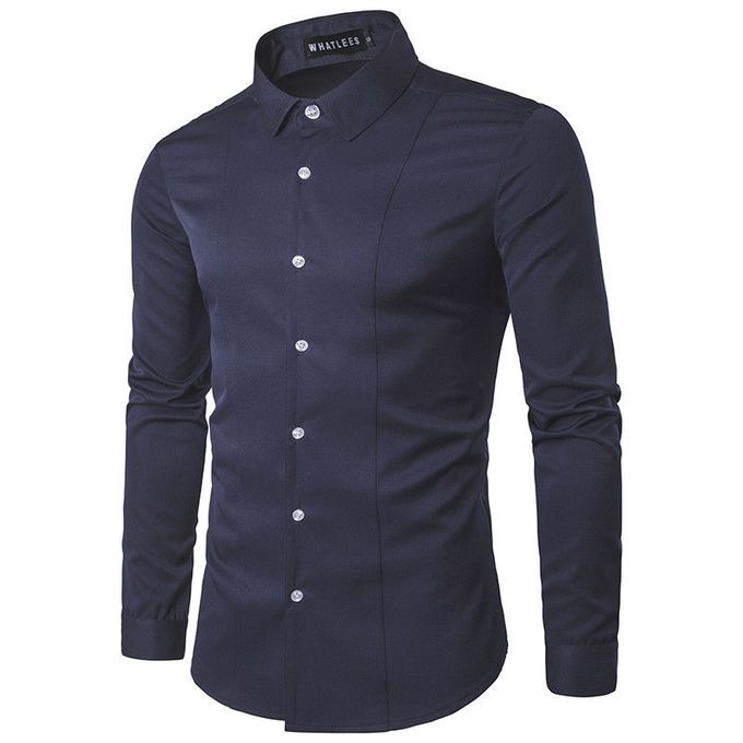 Fashionable 5-Piece Set of Men's Pure Cotton Black Long-Sleeve Button-Up Slim Fit Shirts – Versatile for Official and Casual Wear