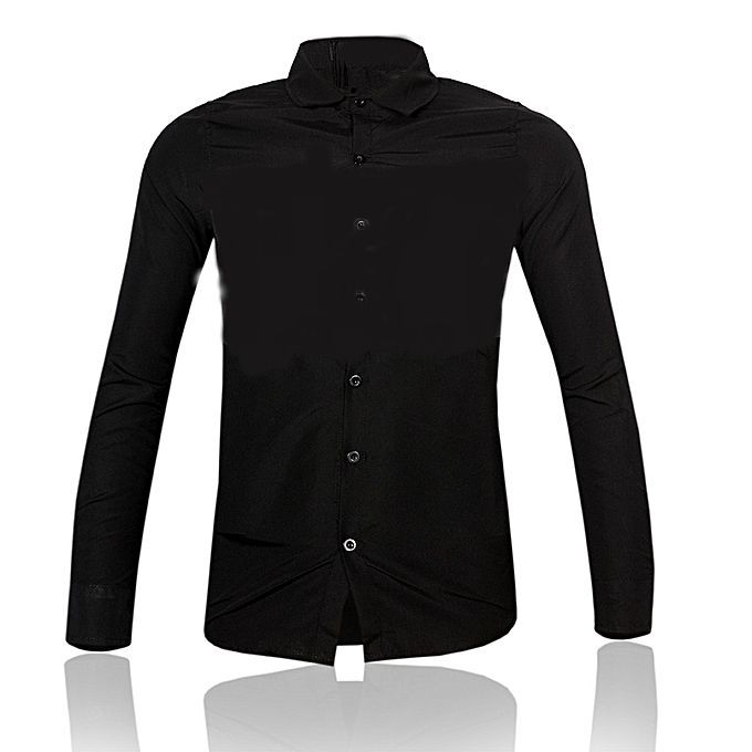 Fashionable 5-Piece Set of Men's Pure Cotton Black Long-Sleeve Button-Up Slim Fit Shirts – Versatile for Official and Casual Wear
