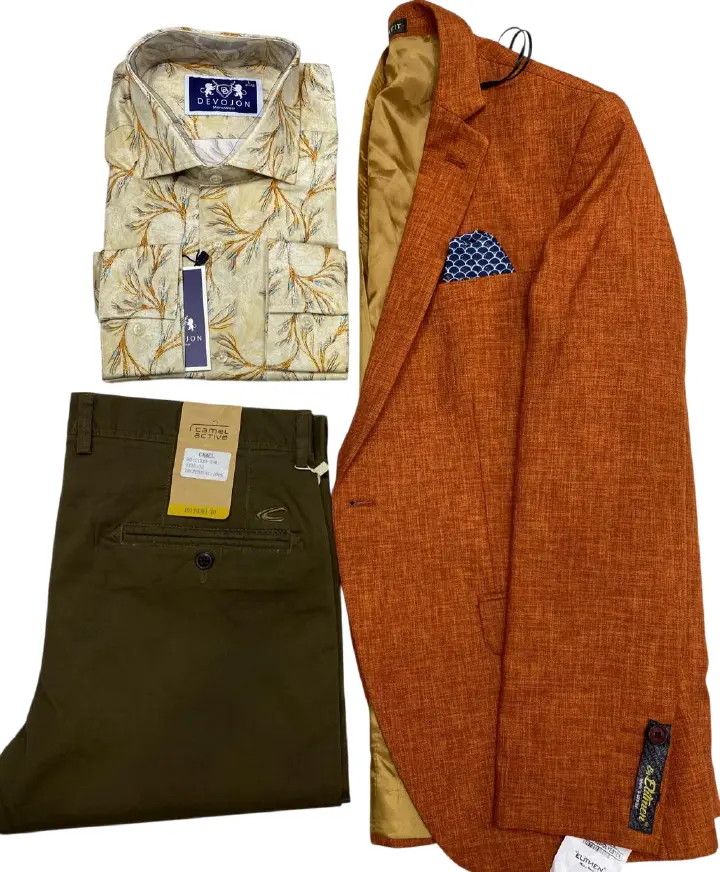 Fashion 3 pack Blazer, Trouser and Matched shirt.Elevate Your Wardrobe: Timeless Sophistication with our Premium Green Blazer and Matching Trouser Ensemble, Complete with Vintage-Inspired Shirt