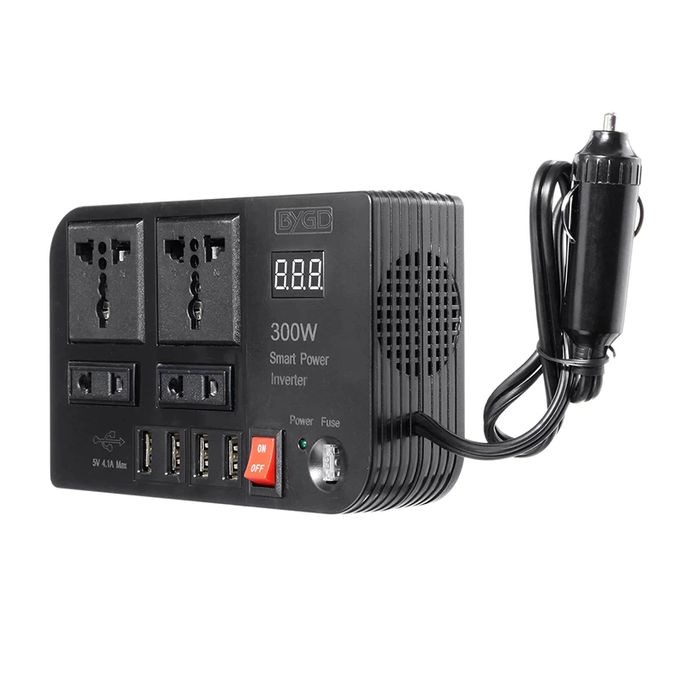 " Car Power Inverter DC 12V to AC 220V Converter  300W– High-Power Car Adapter with 4 AC Outlets & 4 USB Ports | Portable Charger for Laptops, Phones, and Devices | Ideal for Road Trips, Camping