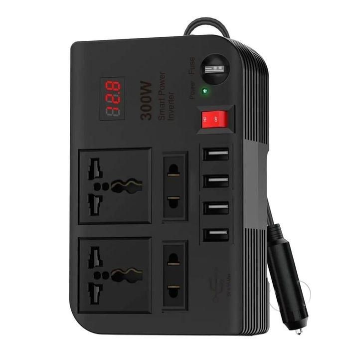 " Car Power Inverter DC 12V to AC 220V Converter  300W– High-Power Car Adapter with 4 AC Outlets & 4 USB Ports | Portable Charger for Laptops, Phones, and Devices | Ideal for Road Trips, Camping