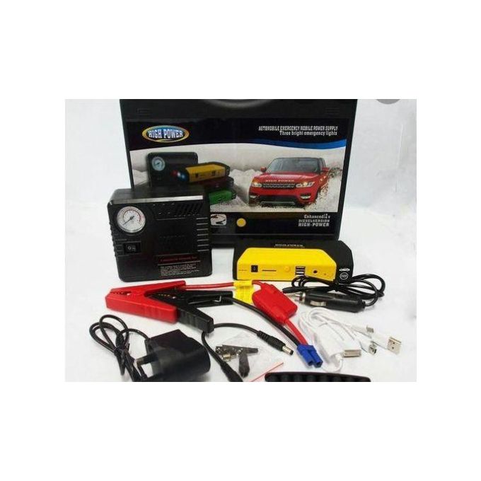 "High-Power Multifunction Car Jump Starter with Built-In Air Compressor – 12V Portable Emergency Power Bank & Tire Inflator | Jump Starts Petrol & Diesel Engines, Charges Devices, LED Light, Safety Pr