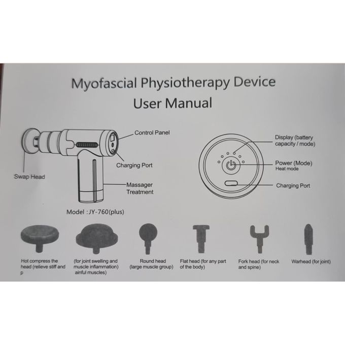 "Rechargeable Physiotherapy Massage Gun with 4 Interchangeable Heads & 6 Speed Settings – Deep Tissue Muscle Massager for Pain Relief, Recovery & Relaxation | Ideal for Athletes, Office Workers & Fitn