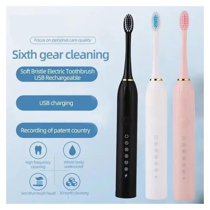 "Sonic Electric Toothbrush for Adults – USB Rechargeable Toothbrush with 4 Replaceable DuPont Brush Heads, High-Frequency Cleaning & IPX7 Waterproof Design | Available in Pink, White & Black"