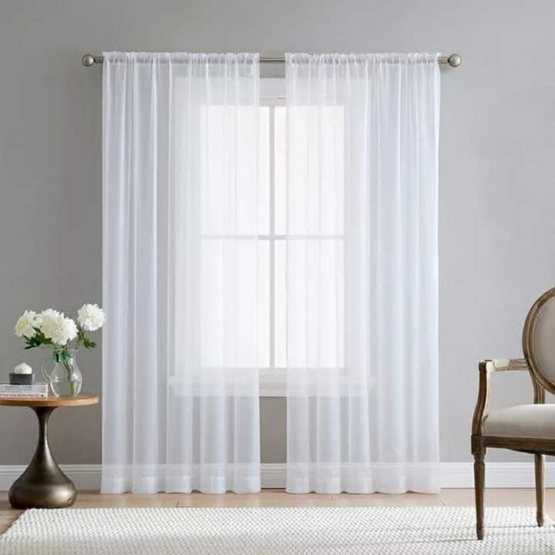 GRAY CURTAINS WITH SHEERS 3Pcs Set - 2pcs Gathered Curtains + 1pc Sheer - Ready made Living & Bedroom Set. Window & Door Curtain Set.