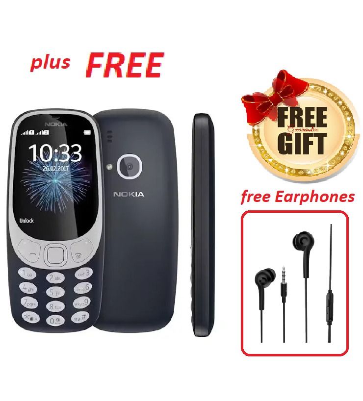 FREE GIFT) New Design Nokia 3310 2G | Black / Dark Blue + Free Earphone
