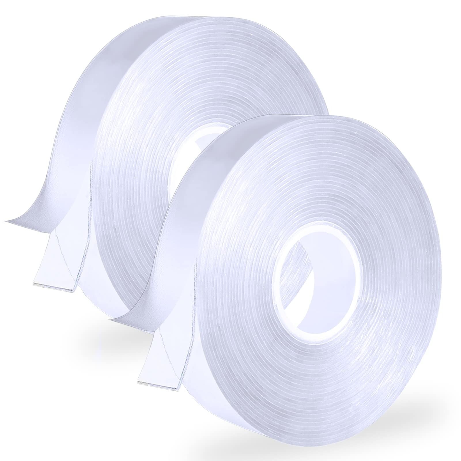 2 Roll PC Heavy Duty Double Sided Tape (Total 20FT), 1.18" Extra Large Nano Adhesive Tape, Clear Mounting Tape Strong Adhesive Strip, Removable Wall Hanging Tape Sticky Carpet Photo Frame Poster