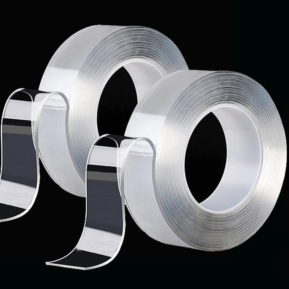 2 Roll PC Heavy Duty Double Sided Tape (Total 20FT), 1.18" Extra Large Nano Adhesive Tape, Clear Mounting Tape Strong Adhesive Strip, Removable Wall Hanging Tape Sticky Carpet Photo Frame Poster