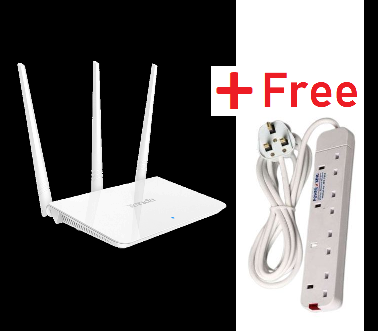 Free Power Extension + Tenda F3 300Mbps Wireless Router White 300mps