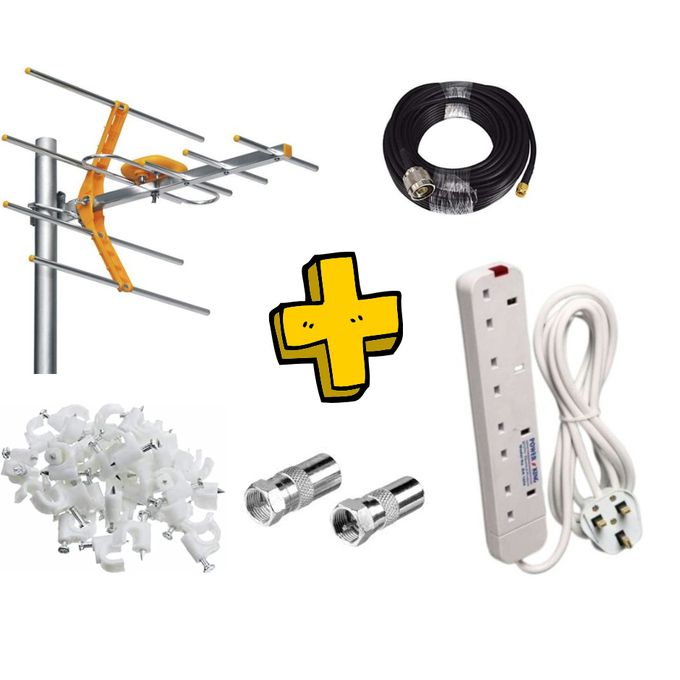 Outdoor TV Antenna Aerial + FREE Coaxial Cable + FREE Extension Cable