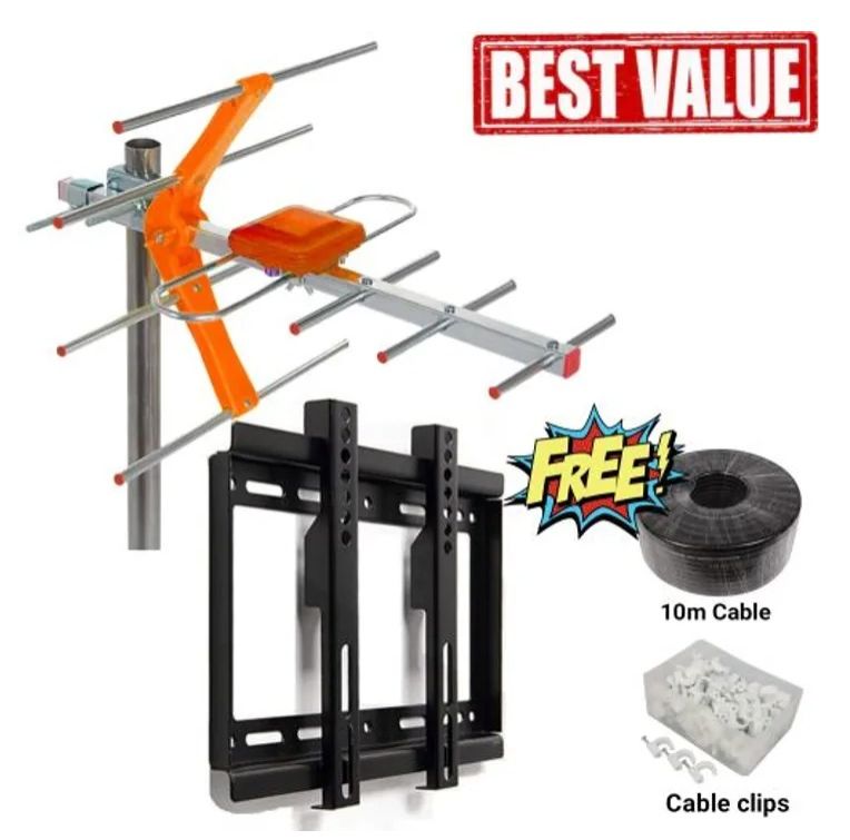 Generic Antenna Aerial & 14" - 42" Mount For Digital TV DTV Antenna Jack pin Connectors 10 Meters coaxial cable FREE Extra connectors for TV and decoders FR