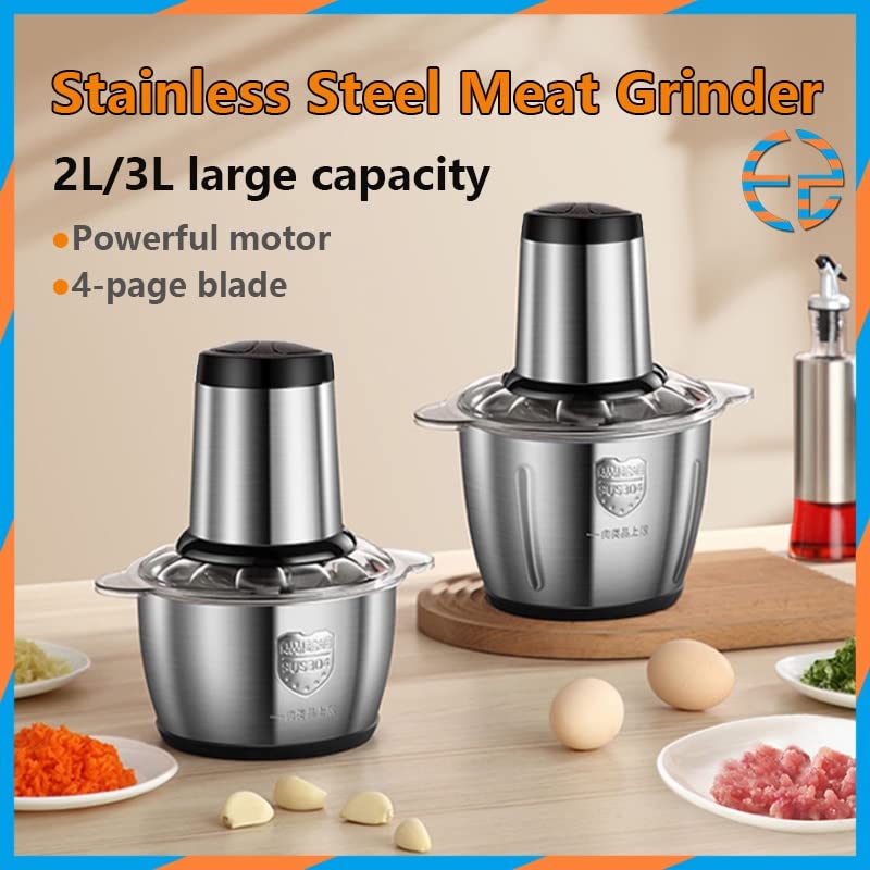 Stainless Steel Electric Meat Grinders with Bowl Heavy for Kitchen Food Chopper, Meat, Vegetables, Onion, Garlic Slicer Dicer, Fruit & Nuts Blender (300 Watts) (2 LITER)