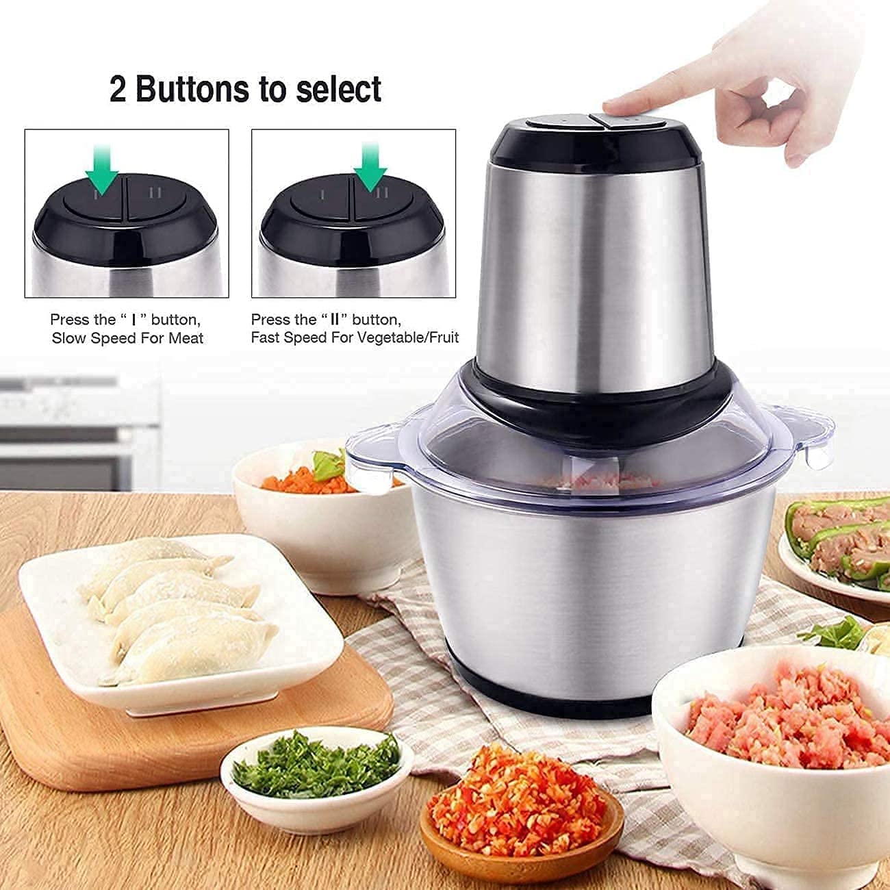 Stainless Steel Electric Meat Grinders with Bowl Heavy for Kitchen Food Chopper, Meat, Vegetables, Onion, Garlic Slicer Dicer, Fruit & Nuts Blender (300 Watts) (2 LITER)