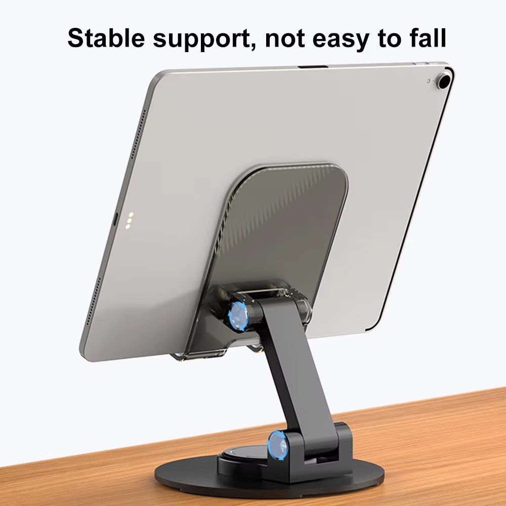 The desk phone holder is made of metal + ABS plastic with an adjustable stand and features 360-degree rotation