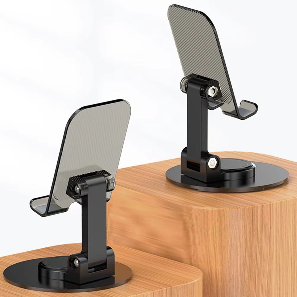 The desk phone holder is made of metal + ABS plastic with an adjustable stand and features 360-degree rotation